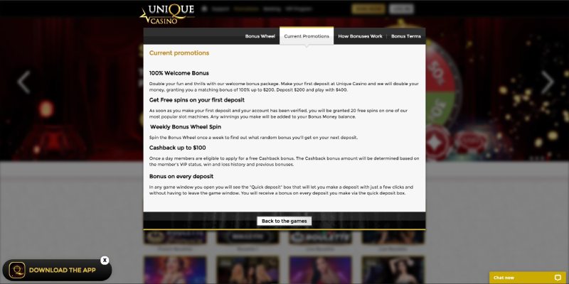 Unique Casino Internetu Bonus